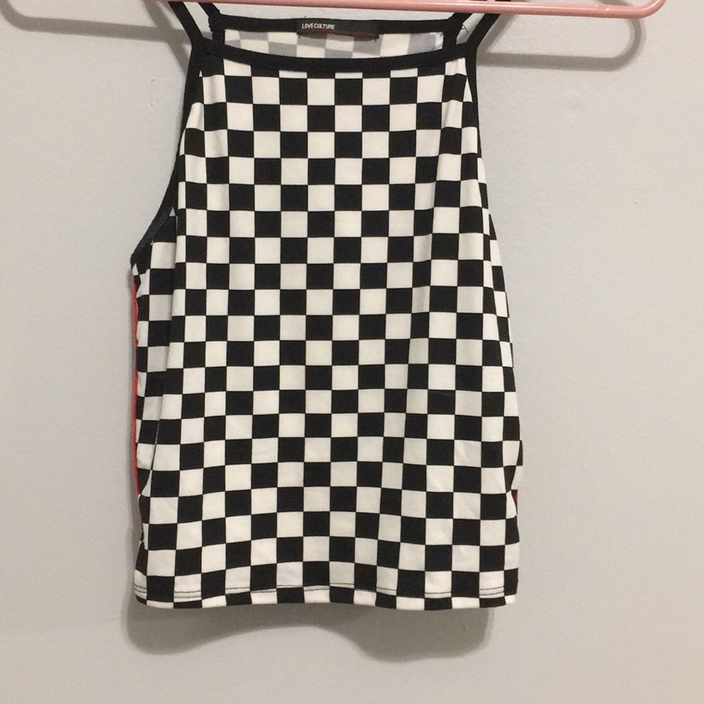 Checkered tank crop top with rainbow side